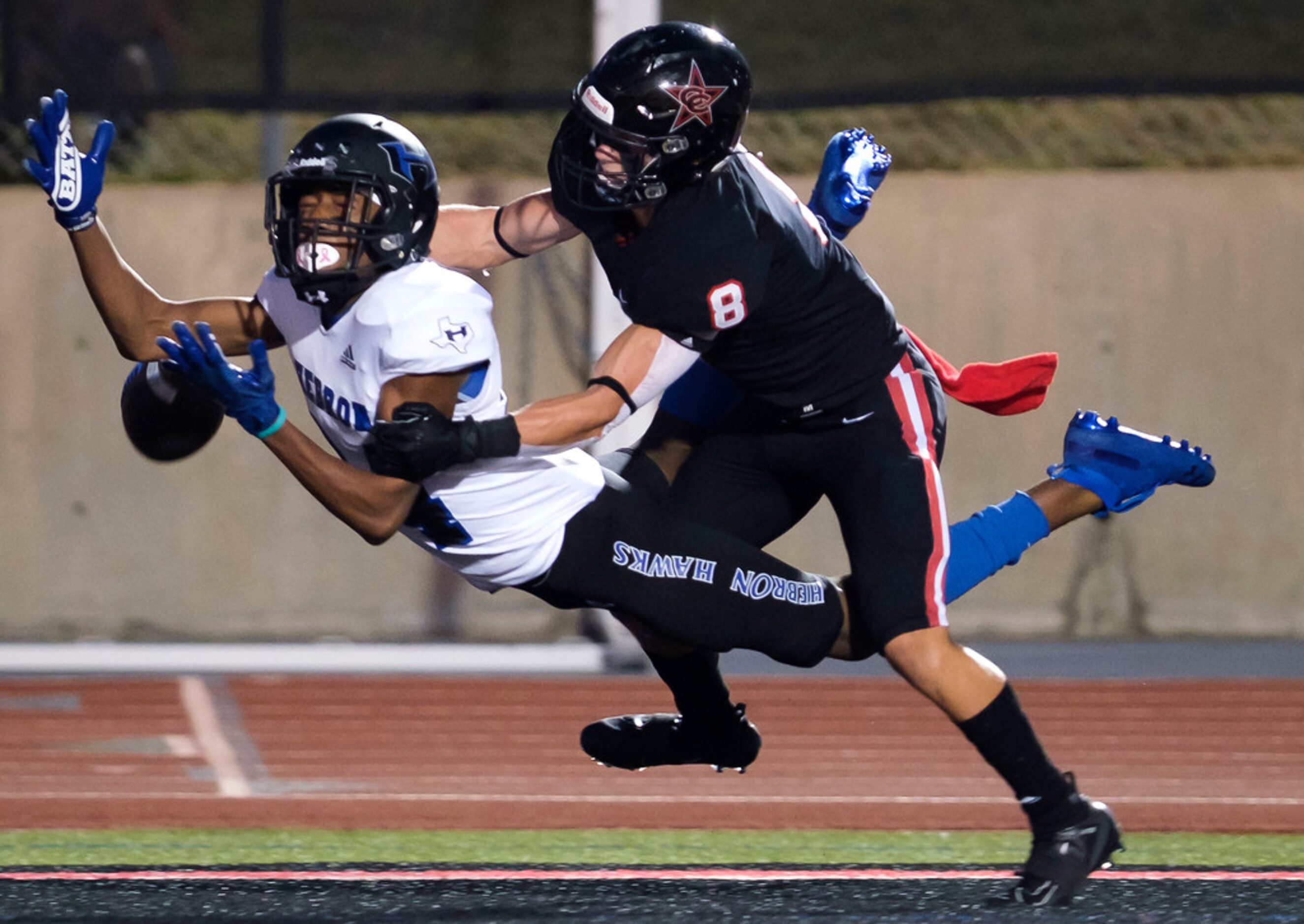 Hebron wide receiver Jaddai Henry (81) canÃt make the catch on a pass in the end zone as...