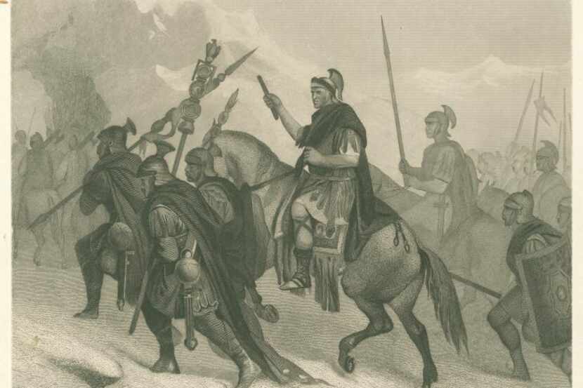 An 1870 image by Alonzo Chappel imagines Hannibal and his army crossing the Alps.