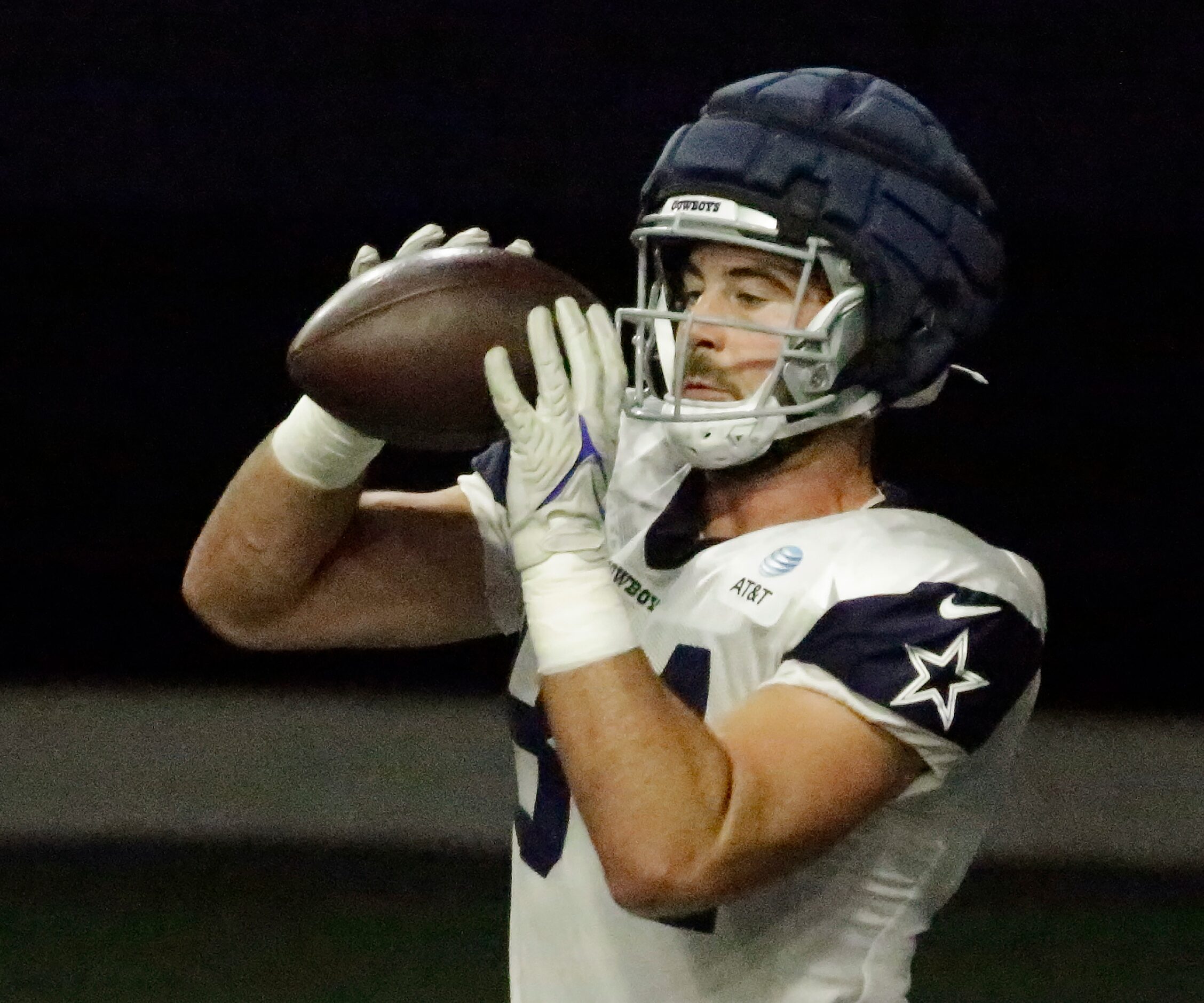 Dallas Cowboys tight end Sean McKeon (84) receives a pass during a drill as the Dallas...