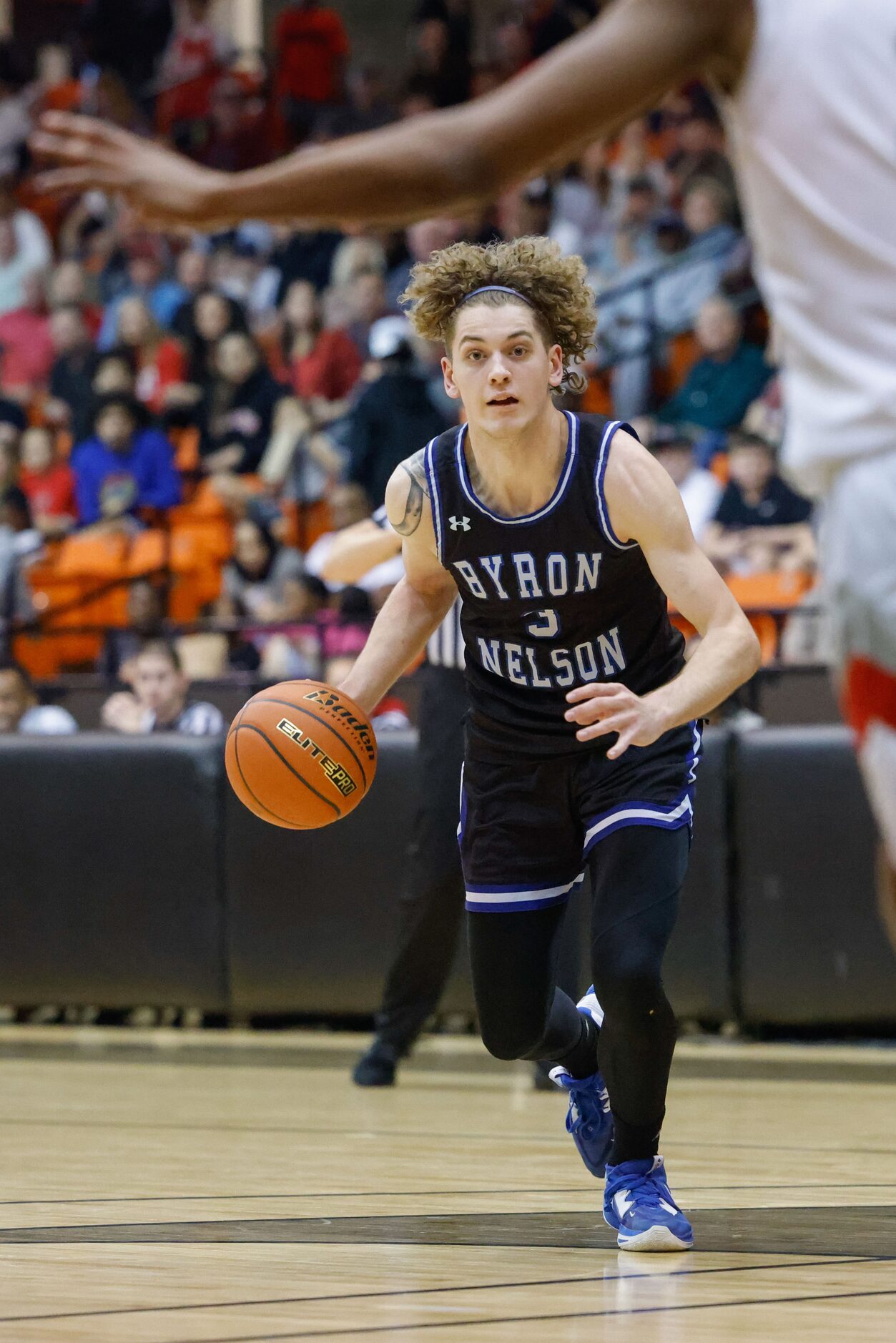 Byron Nelson High School' Finley Bizjack (3) goes for a shot against Lake Highlands High...