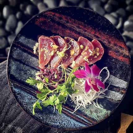 Mebachi Tataki at Musume is a big-eye tuna dish with ginger, ponzu and peppercorns. 