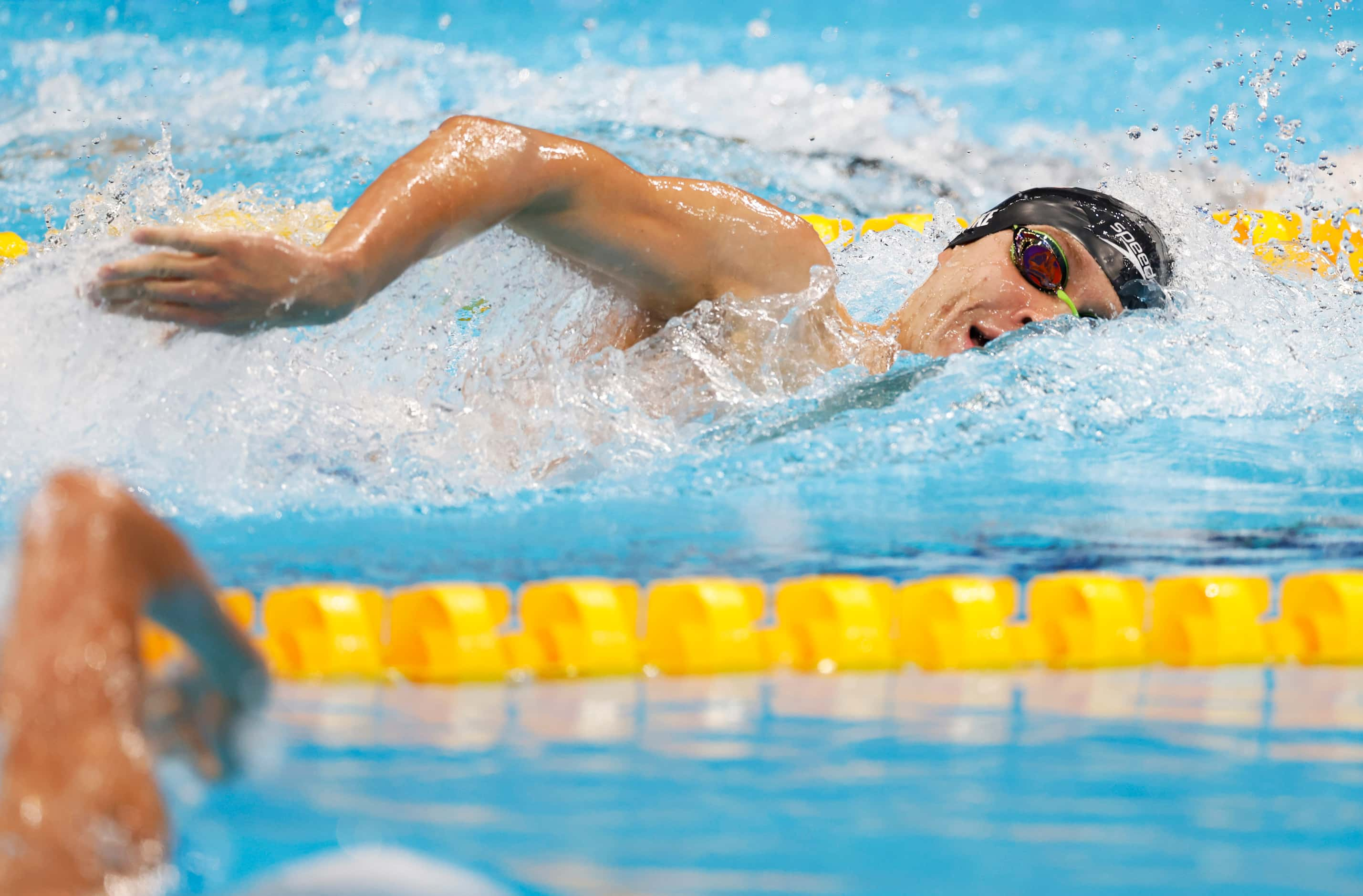 USA’s Robert Finke competes in the men’s 1500 meter freestyle final during the postponed...