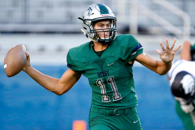 Frisco Reedy quarterback Jalen Kitna throws a pass against Plano West on August 28, 2019....