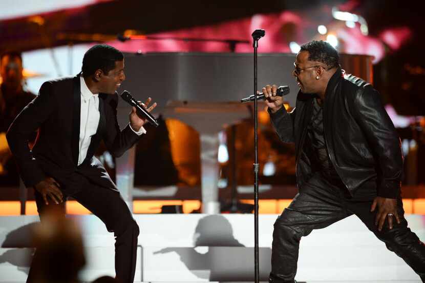 Kenny "Babyface" Edmonds, left, and Bobby Brown perform at the 2015 Soul Train Awards at the...