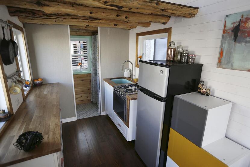 A view of the kitchen inside the tiny house built by Randi Hennigan and her husband, Cody...