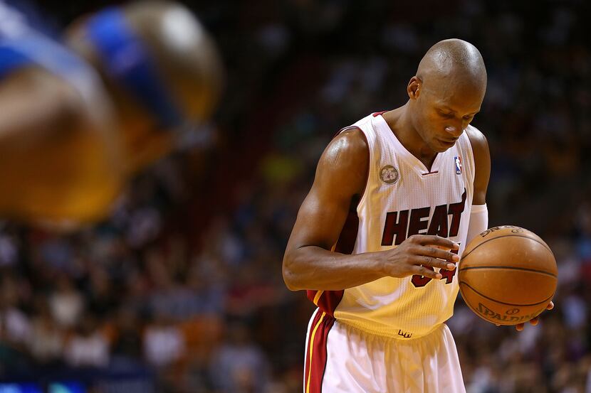 MIAMI, FL - JANUARY 02: Ray Allen #34 of the Miami Heat shoots a free throw during a game...