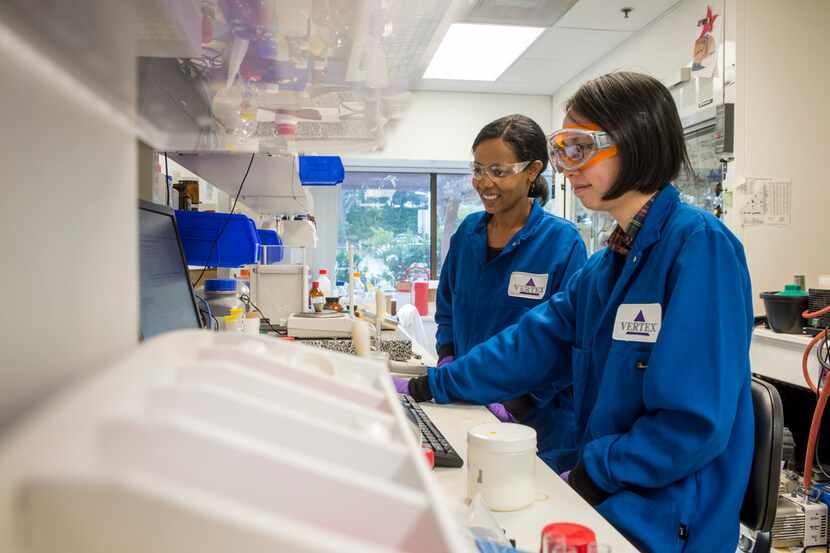 Vertex Pharmaceuticals scientists work at its lab in San Diego.
