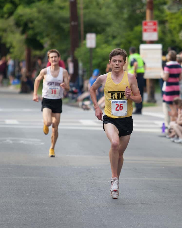 Jon finishing the Ithaca Festival mile, a race that starts blocks from where Jon lived in...
