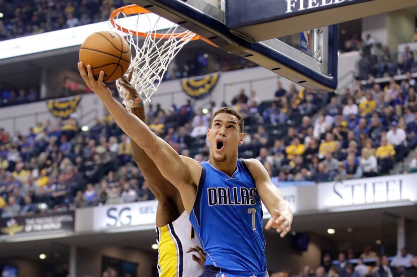 INDIANAPOLIS, IN - OCTOBER 26:  Dwight Powell #7 of the Dallas Mavericks shoots the ball...