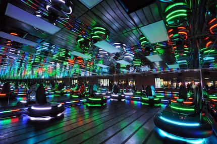 The bumper cars allow up to seven guests to smash into each other at Pinstack in Plano, TX...