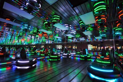 The bumper cars allow up to seven guests to smash into each other at Pinstack in Plano, TX...