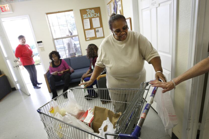 Client Marilyn Jackson left with groceries from the Cedar Hill Food Pantry.