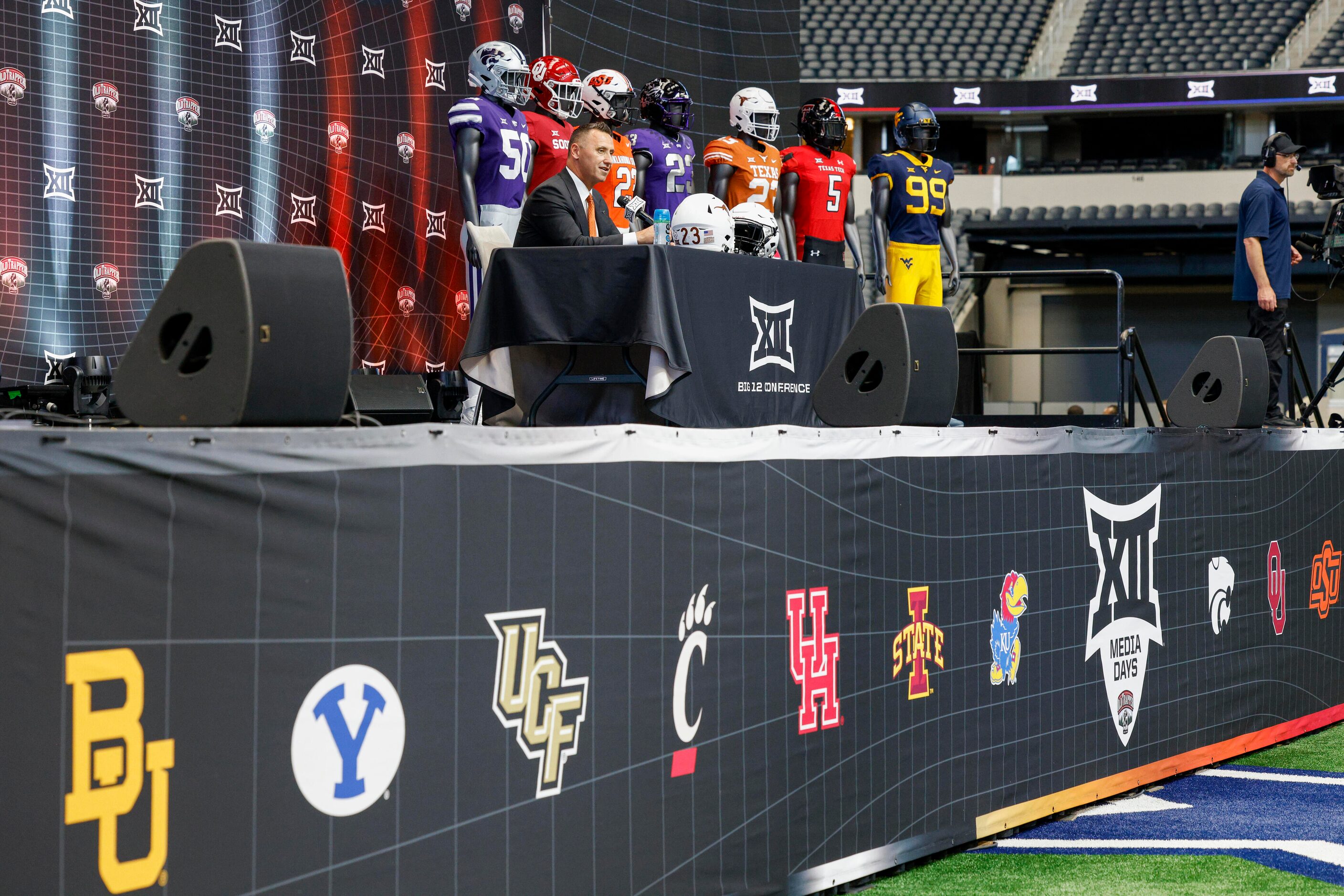 Texas head coach Steve Sarkisian speaks during the Big 12 Media Days at AT&T Stadium,...