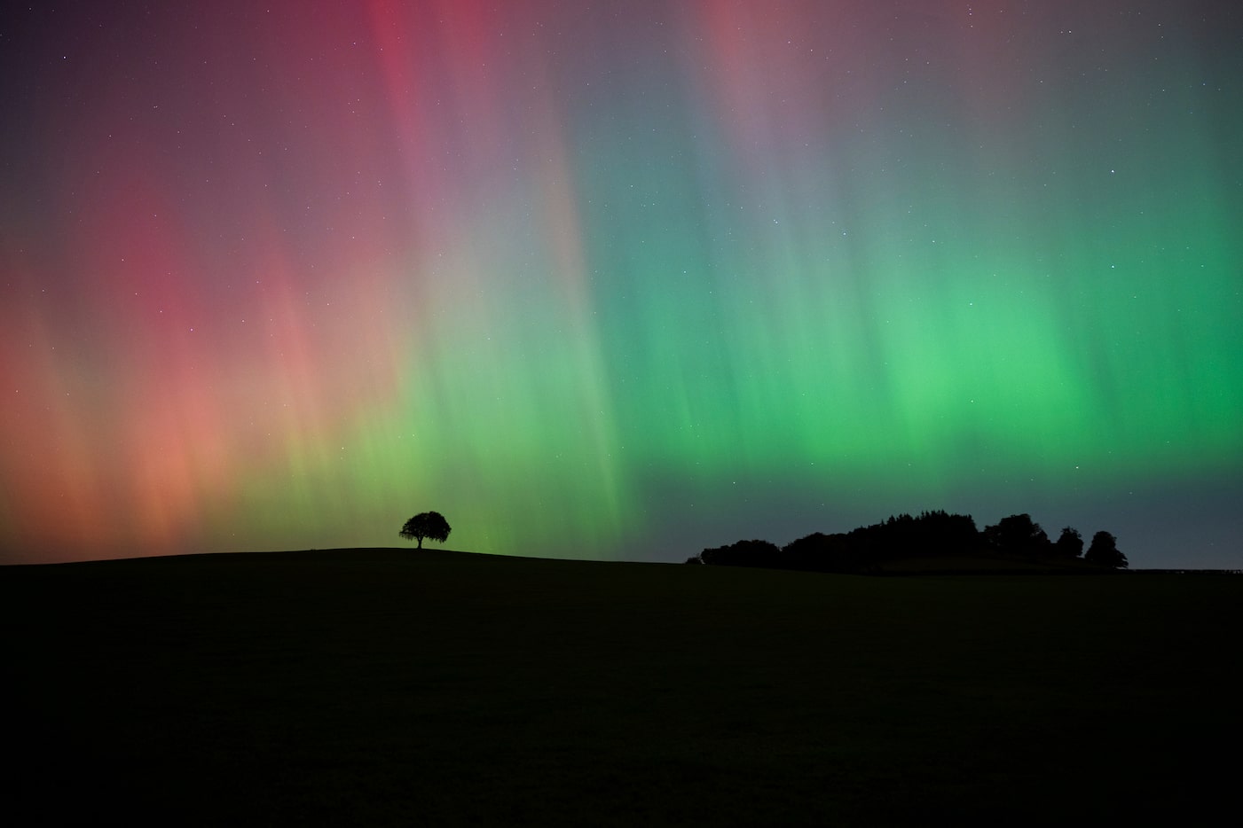 The Northern Lights are seen in the sky near Knaresborough, England on Friday, Oct. 11, 2024.