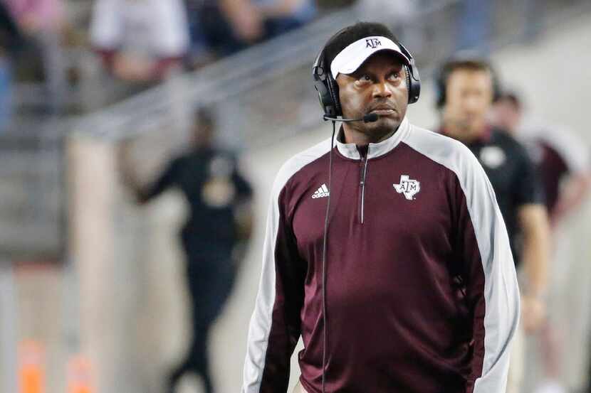 Texas A&M head coach Kevin Sumlin is pictured on the sidelines in the fourth quarter during...