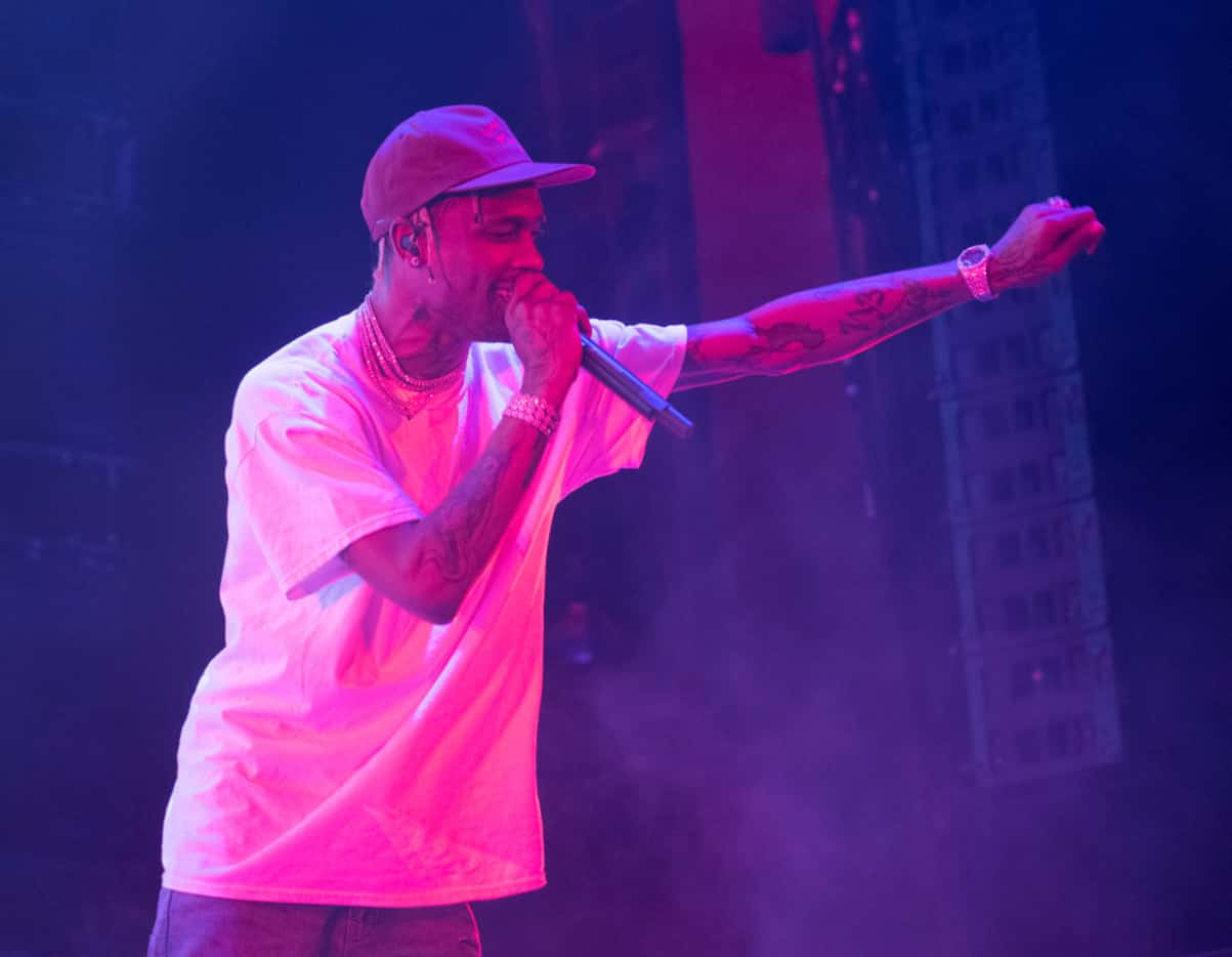 Travis Scott performs during Posty Fest at the Dos Equis Pavilion on Sunday, Oct. 28, 2018.