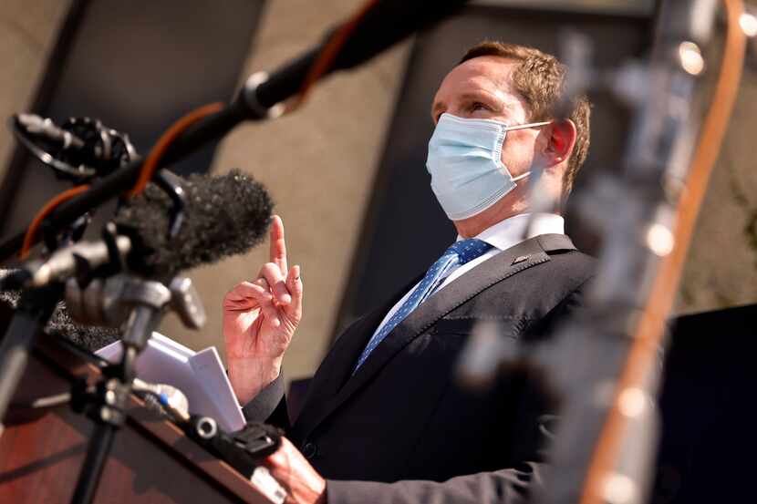 Dallas County Judge Clay Jenkins addresses the media about the Delta coronavirus variant...