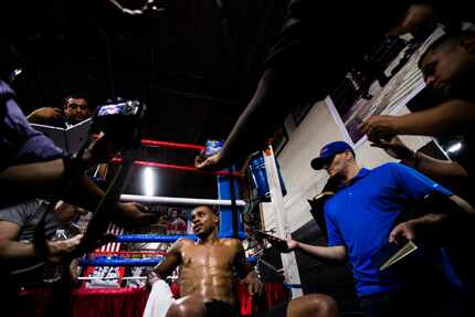 Number one ranked IBF Welterweight contender Errol Spence, Jr. works out with his trainer,...