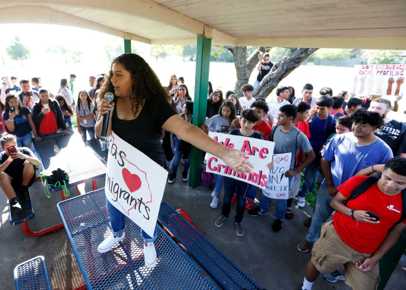 South Hill High School's Joycelyn Ontiveros, 17, spoke at Friday's rally at Little People...