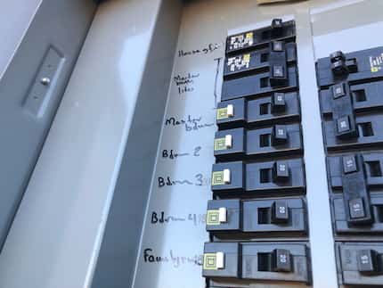 Electrical fuse box with labels