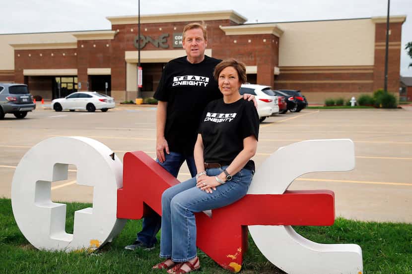 Dave Stephenson and his wife, Lisa, outside ONE Community Church in Lewisville.