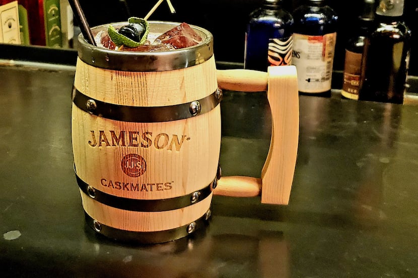 The Blueberry Mule at Trick Pony features Jameson Caskmates Stout and is served in a...