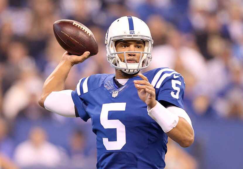 INDIANAPOLIS, IN - JANUARY 03:  Josh Freeman #5 of the Indianapolis Colts throws a pass...