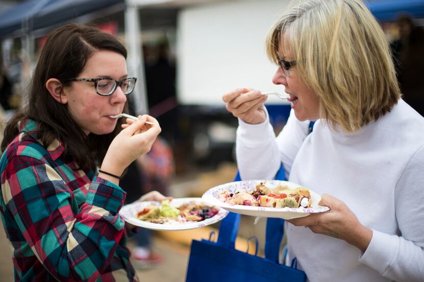 Allyson and Sandi Schaefers sample pies during Good Local Market's 7th Annual Battle of the...
