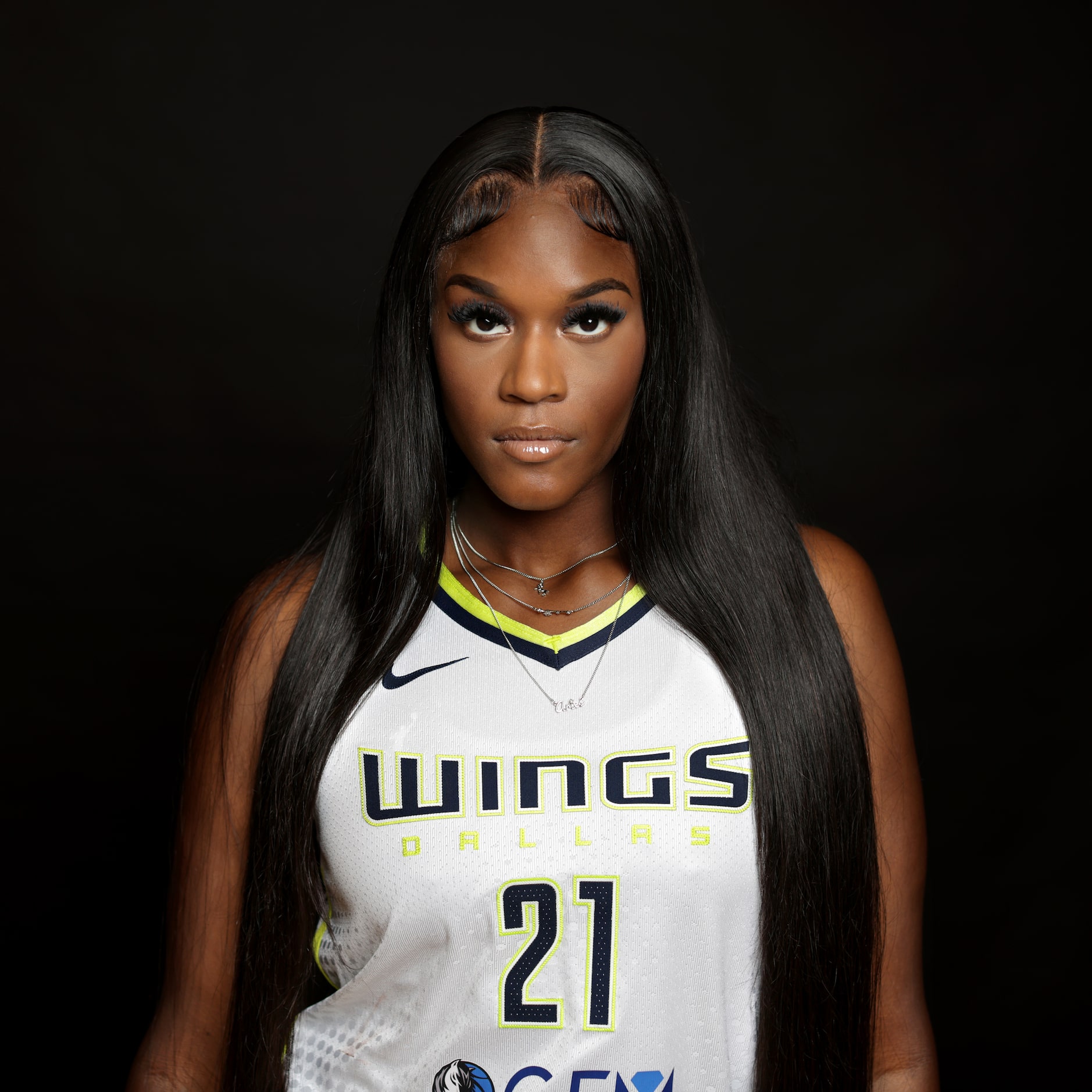 #21 Kalani Brown with The Dallas Wings poses for a photograph at College Park Center in...