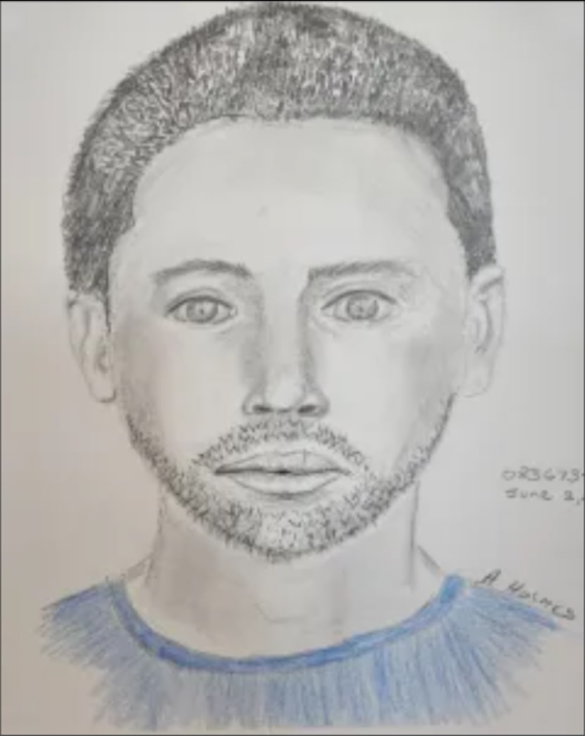 A sketch shows the characteristics of a man suspected of sexually assaulting a woman running...