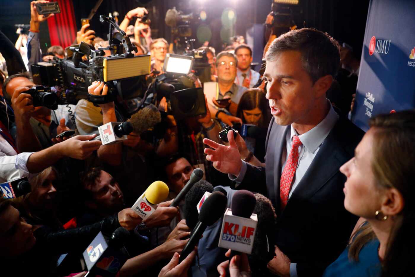Alongside his wife, Amy Hoover Sanders, Rep. Beto O'Rourke, D-El-Paso, answered questions...
