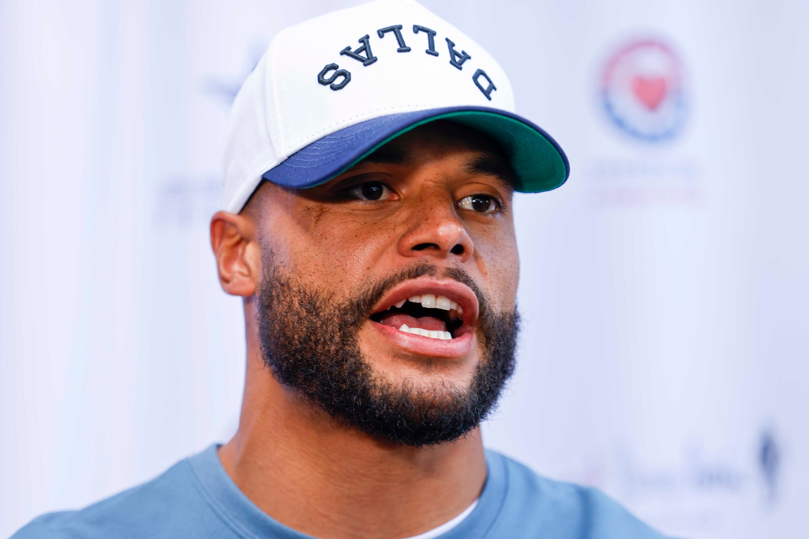 Founder of Faith Fight Finish and Dallas Cowboys Quarterback Dak Prescott speaks to the...