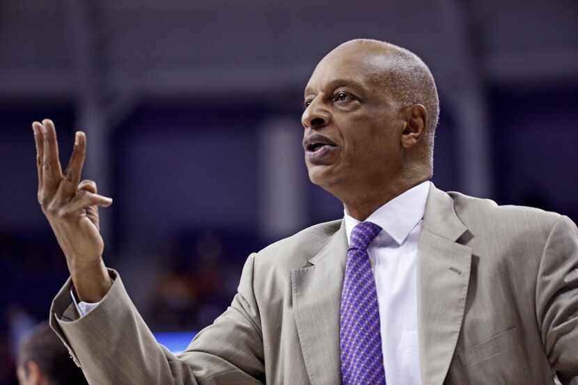 Mar 5, 2016; Fort Worth, TX, USA; TCU Horned Frogs head coach Trent Johnson reacts during...