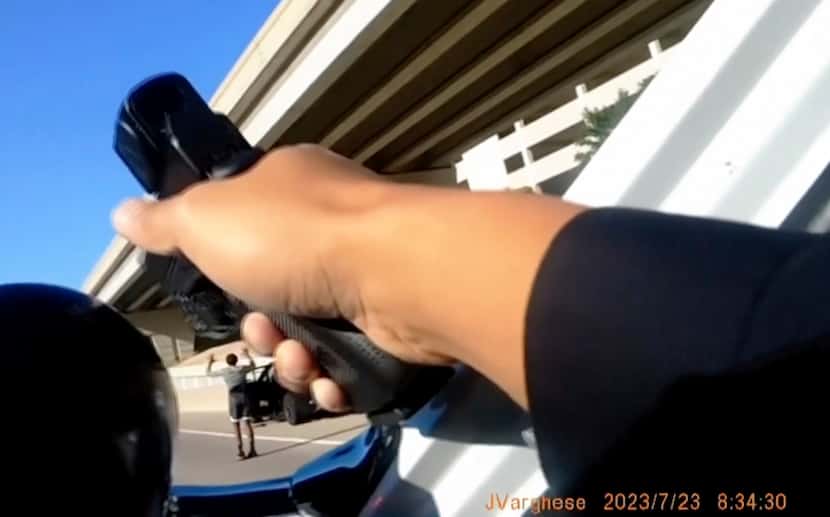 In this image taken from police body camera video released by the Frisco, Texas, Police...