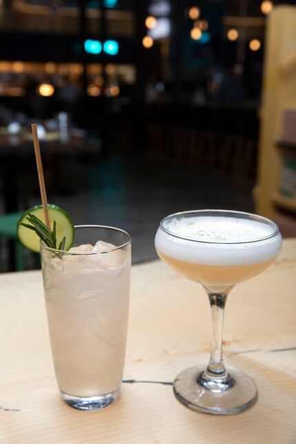 The Florist's Tonic mocktail, left, and It's Always in the Banana Stand, made with mezcal,...