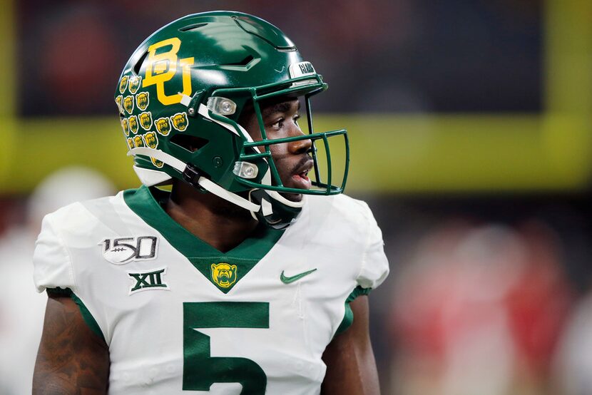 Baylor Bears wide receiver Denzel Mims (5) is pictured during warmups before facing the...