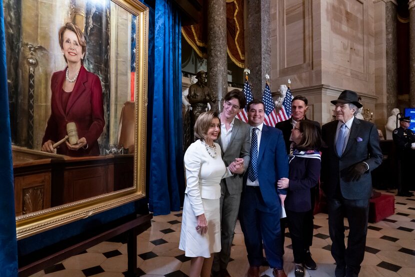 Speaker of the House Nancy Pelosi, D-Calif., is joined by her family and husband Paul...