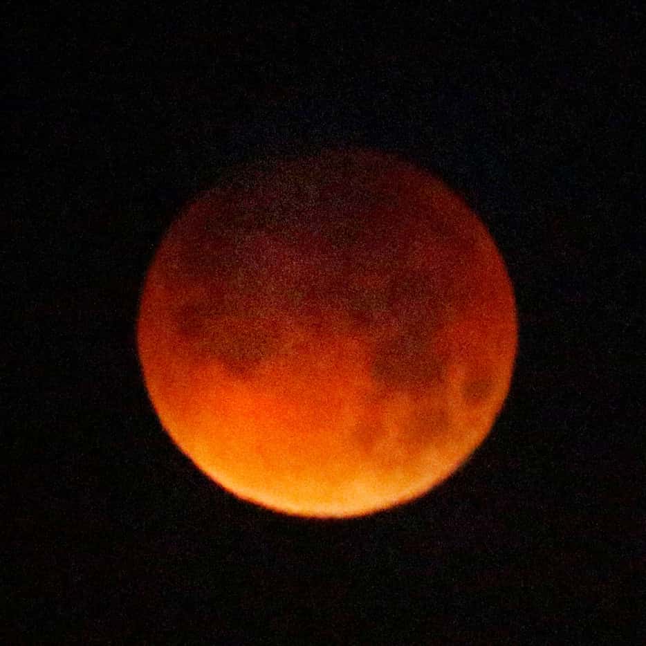 The rare total lunar eclipse, super blue blood moon shot from Brookhaven College in Farmers...