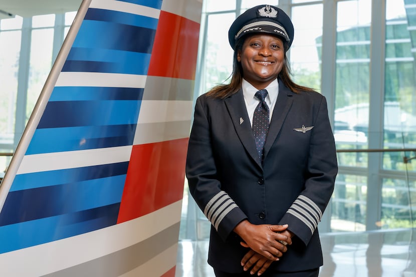 Pilot Beth Powell stands for a portrait at American Airlines headquarters in Fort Worth on...