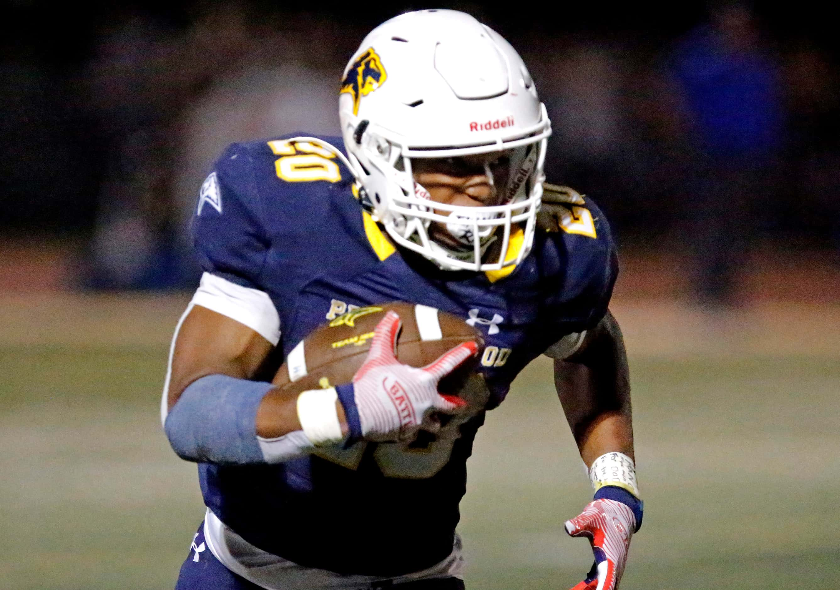 Prestonwood Christian Academy running back AJ Sibley (20) runs the football during the first...