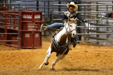 Kenadee Goodman of Beaumont, competes in barrel racing during the 33rd annual Texas Black...