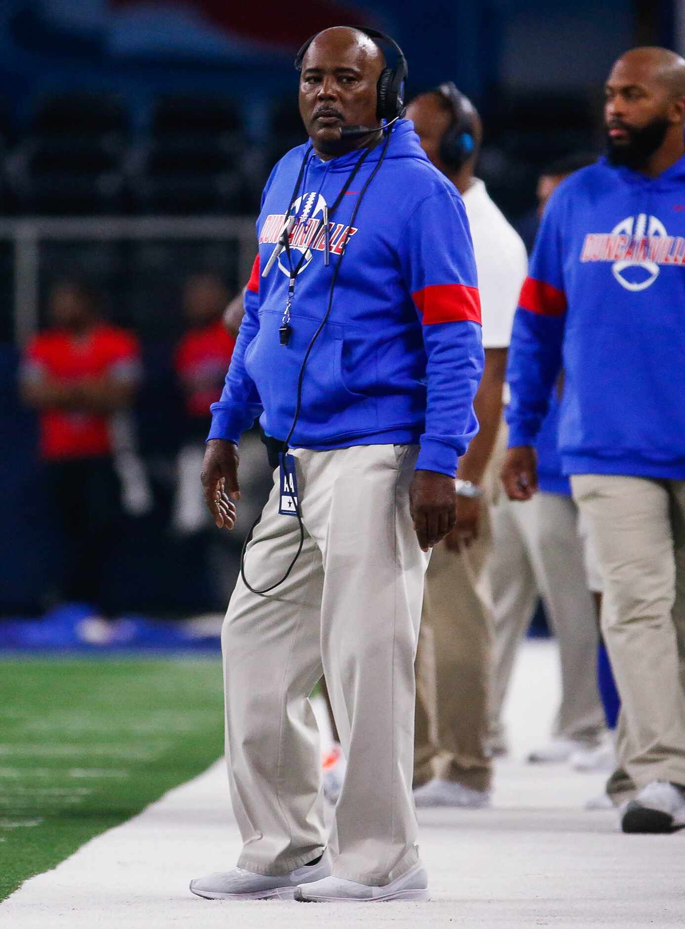 Duncanville's head coach Reginald Samples watches in the first half of a Class 6A Division I...