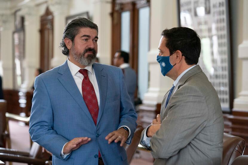 Rep. Eddie Rodriguez, D-Austin, (left) talked with Rep. Trey Martinez Fischer, D-San...