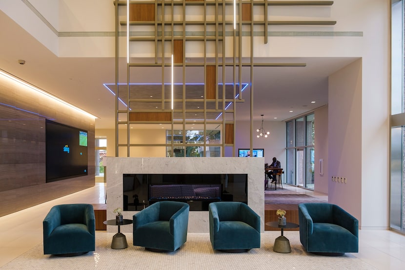 Lobby of Three Energy Square after a $50 million makeover of the office campus in Dallas....