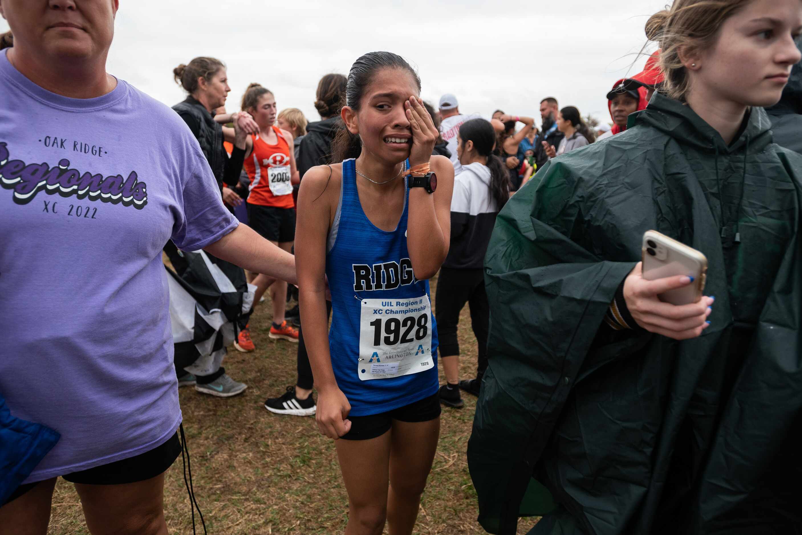 Conroe Oak Ridge Daniela Ramirez wipes tears from her eyes after finishing in the 6A Girls...