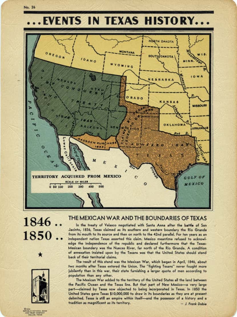 A page from "Events in Texas History 1519 - 1936" by J. Frank Dobie. 