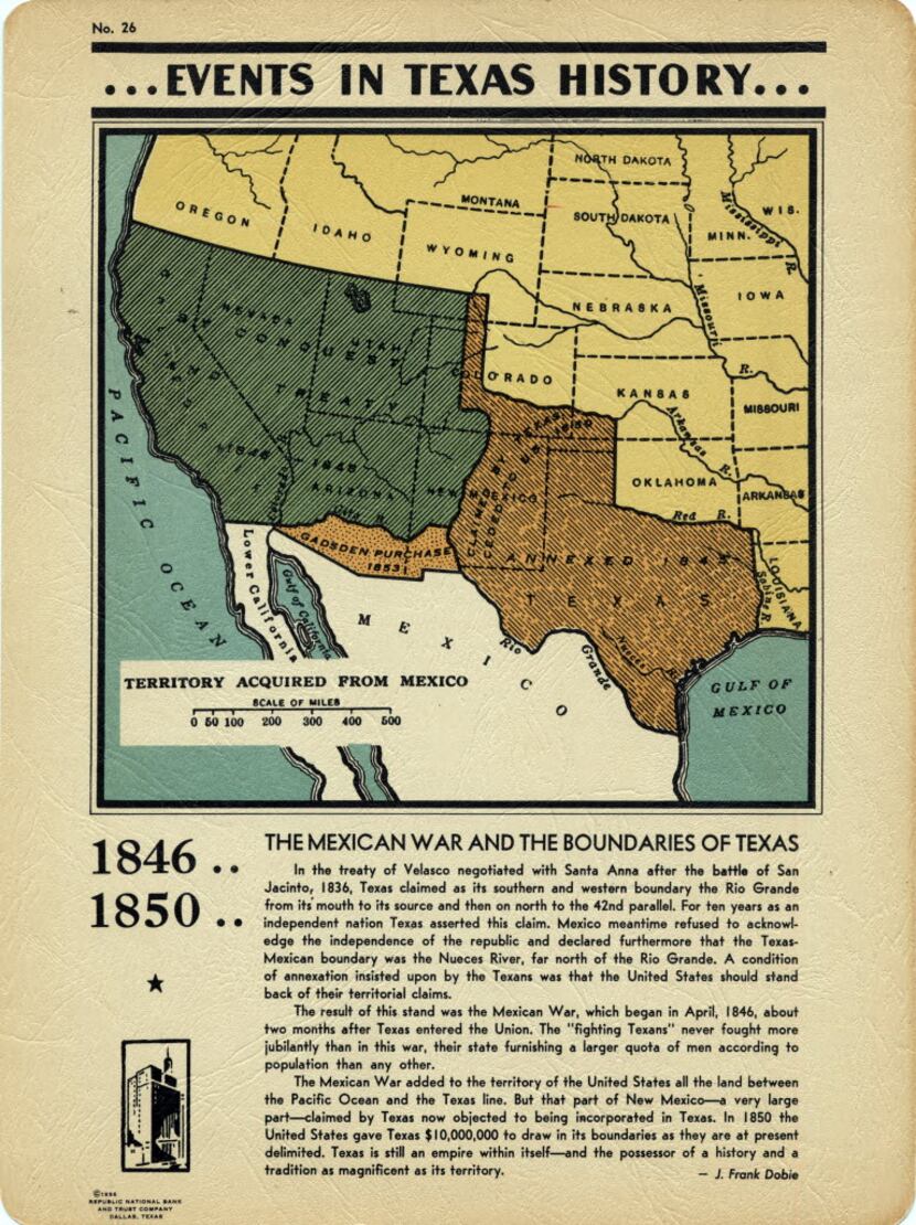 A page from "Events in Texas History 1519 - 1936" by J. Frank Dobie. 
