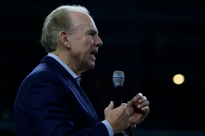 Former Dallas Cowboys quarterback Roger Staubach speaks to Air Force Academy cadets at AT&T...