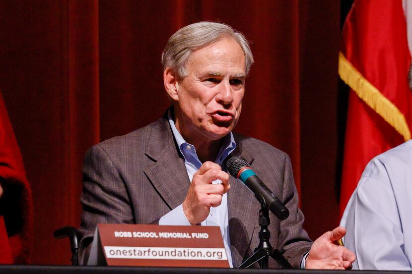 Gov. Greg Abbott spoke during a news conference about the Robb Elementary School shooting at...