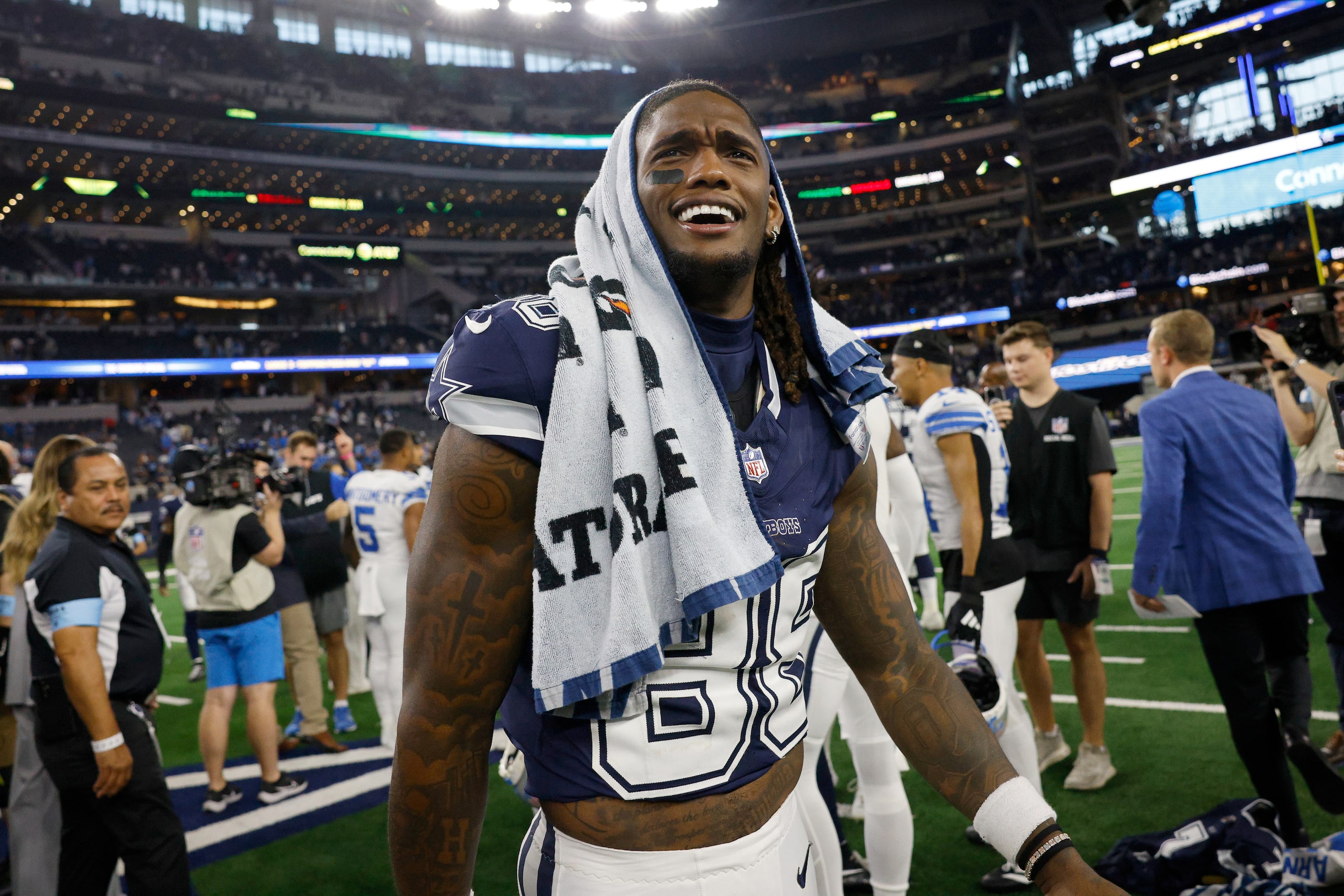 Dallas Cowboys wide receiver CeeDee Lamb (88) reacts after their 47-9 loss against Detroit...